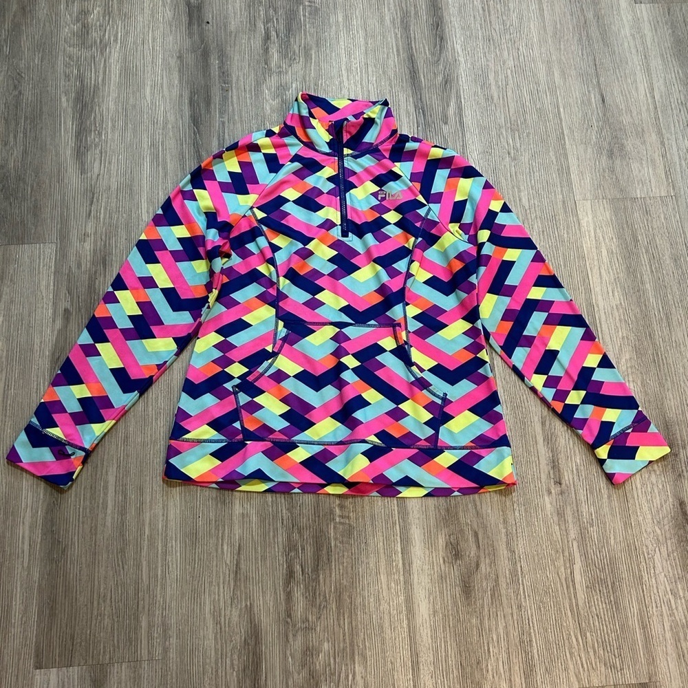 Fila Colorful Geometric Pattern Athletic Activewear Sport Performance Pullover - Picture 11 of 11